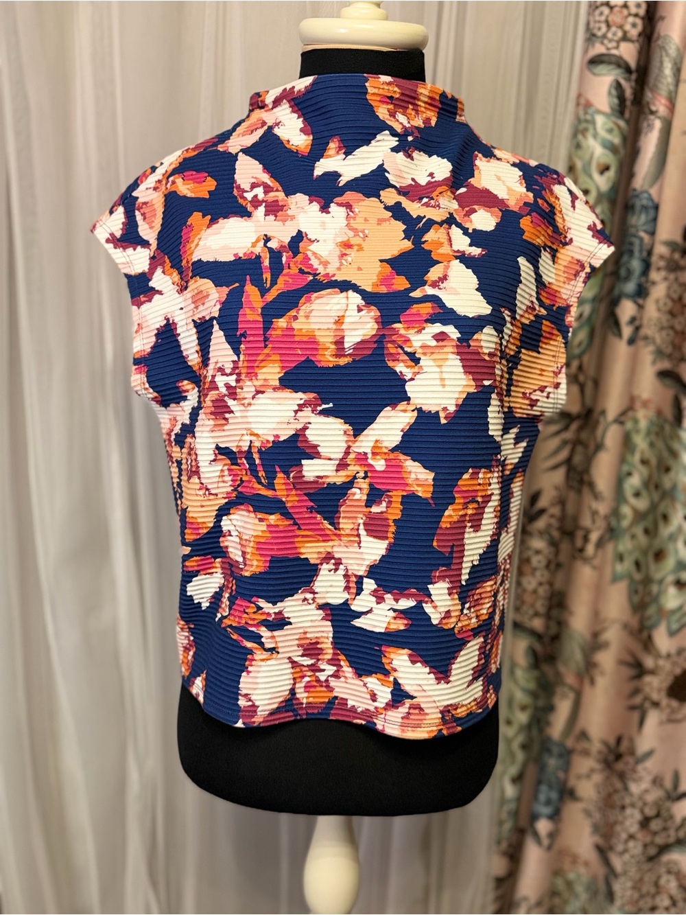 NWT Investments Petites PS Bold Floral Mock Neck Top Fall Workwear